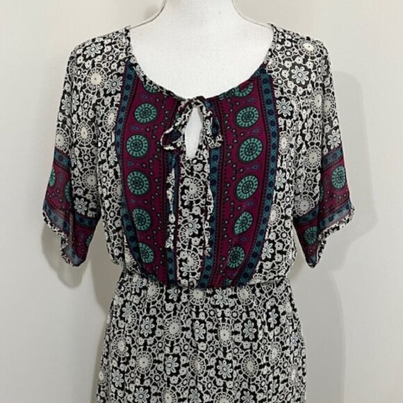 Tua Fashion Maxi Dress Floral Tie Neckline Front Slits - Picture 2 of 5